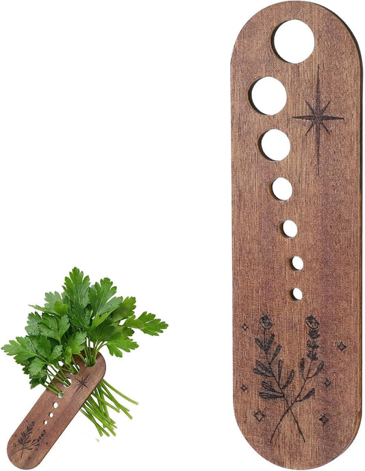 Elegaperma Herb's Stripper Tool, Ergonomic Pottery Herb's Stripping Bowl Design with Multi-Holes, Wooden Herb's Stripper for Cilantro, Mint Leaves and Kitchen Preparation