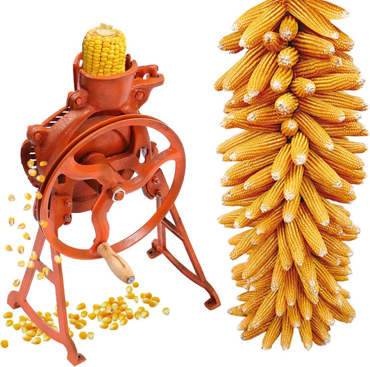 Corn Sheller Hand Crank, 2-In-1 Heavy Duty Shelling Machine, Manual Quick Corn Cob Stripper Tool For Small Farm And Household Usage. (Orange)