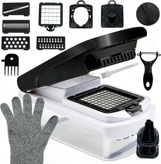 17 in 1 Vegetable Chopper with 6 Blades, Professional Mandoline Slicer & Onion Chopper with Container, Multi-Function Food Dicer for Kitchen Utensils