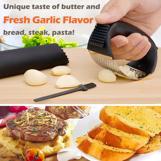 2- in - 1 Multifunctional Stainless Steel Garlic Press with PP Handle - Effortless Garlic Mashing, Ideal for Kitchen Use