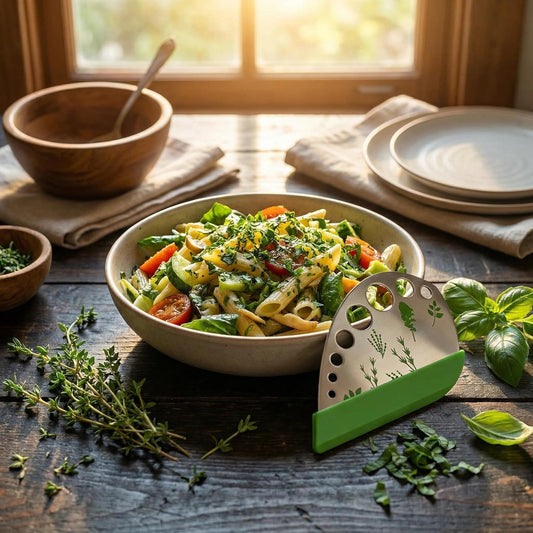 Stainless Steel Herb Stripper Tool with 9 Holes & Blade Guard-Efficiently Strip Leaves from Kale, Basil, Rosemary, Parsley, Thyme for Fresh Cooking & Garnishing